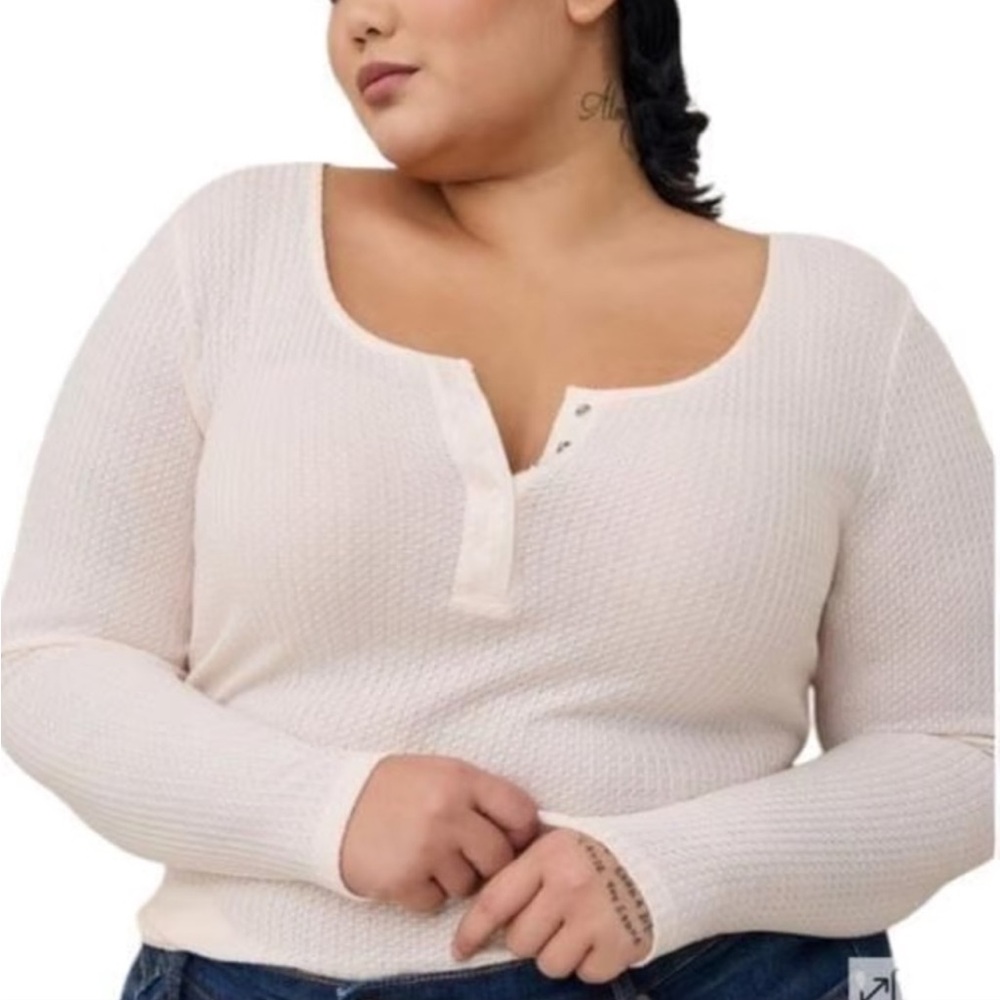 NWT Torrid Women's Waffle Snap Henley Long Sleeve Tee Light Pink Plus Size